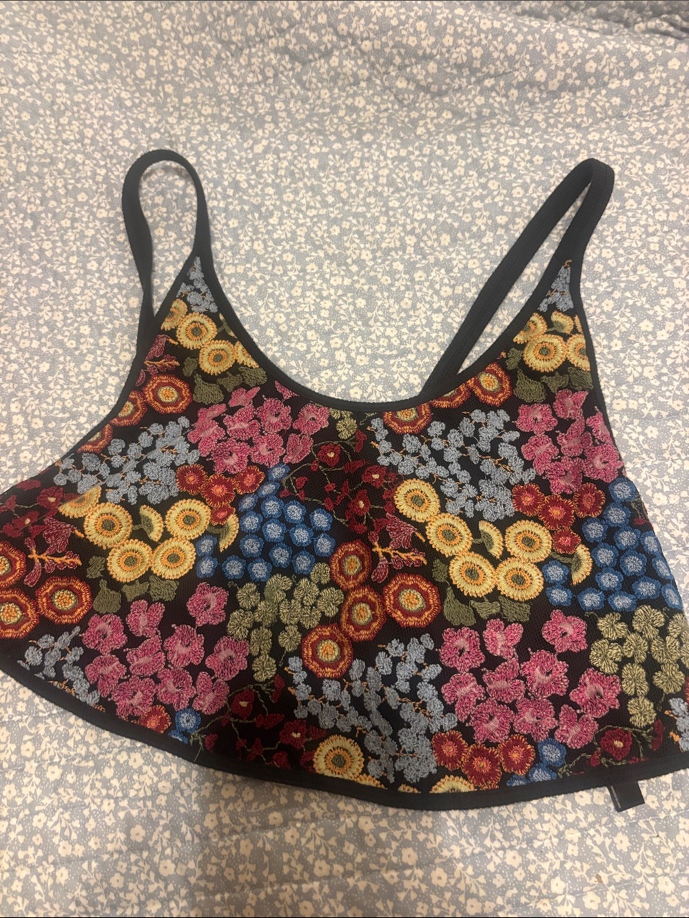 Rare FP Movement Floral Multicolor Embroidered Festival Crop Tank